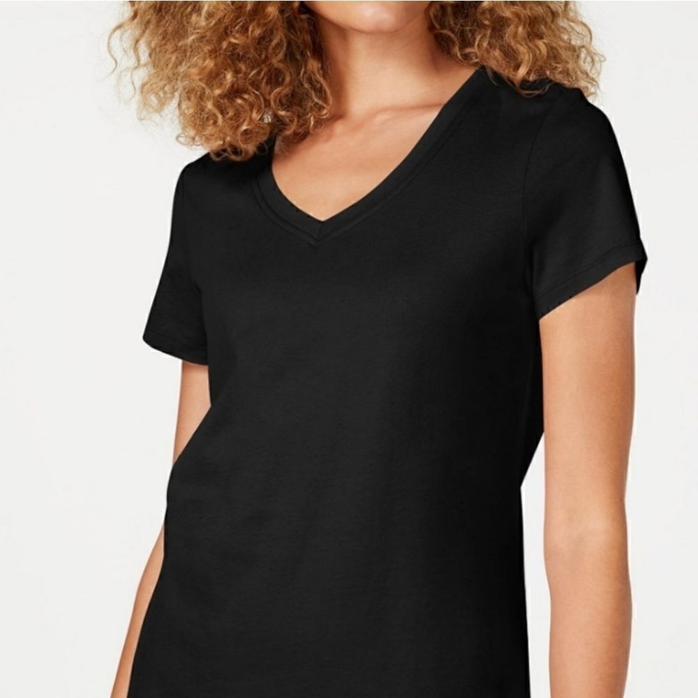 Calvin Klein Women's Black V-neck Short Sleeve Pullover Top